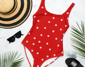 Polka Dot One-Piece Swimsuit/Scoop Back/Red Swimsuit/Bikini/Beachwear/Festival Outfit/Made to order