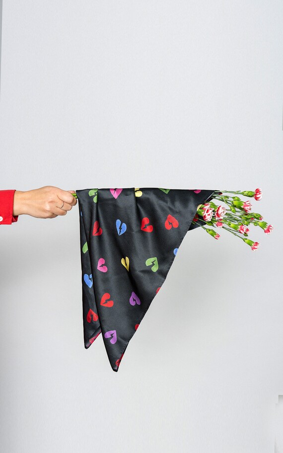 Heart Print Satin Silk Scarf Valentine