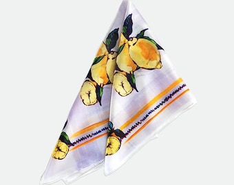 Y2K Lemon Satin Scarf – Italian Summer Headscarf Gift for Her, Silk Feel Bandana, Yellow Fruit Bandana