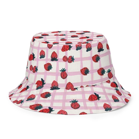 Strawberry Print Reversible Bucket Hat: Summer Sun Hat - Etsy display picture 2