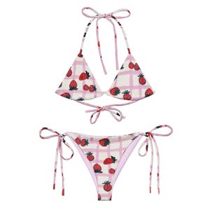 Strawberry Print All-over print recycled string bikini/Strawberry Bikini/Fruit Bikini