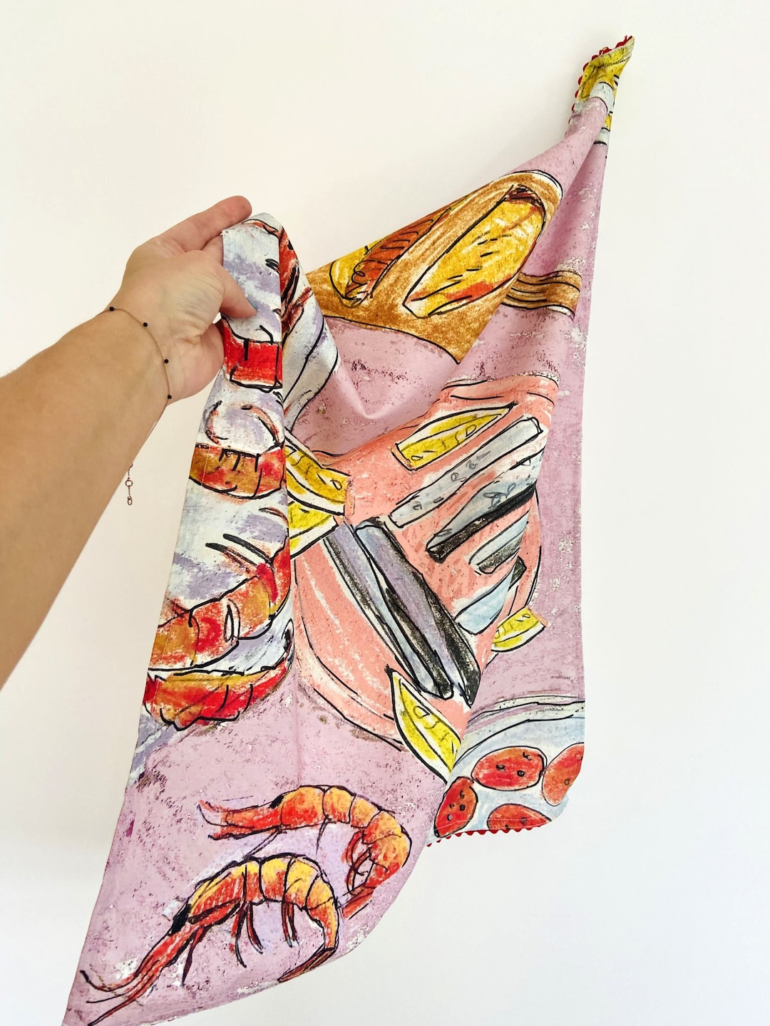 Linen Tea Towel, Spanish Dish Towel, Tapas With Prawns, Kitchen Linens