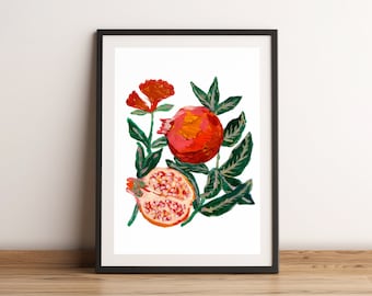 Pomegranate Print Unframed/Giclee Print/Painted Fruit/Gift Idea/Painted Artwork