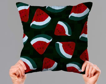 Watermelon Linen Look Throw Cushion/Textured Pillow/Decorative Cushion/Fruit Design/Berry print/Painted Print