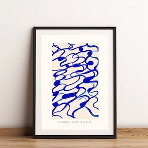 La Mer/Linee astratte/Onde/Opera d'arte dipinta. FORMATO A3/Idea regalo/Poster/Arte murale/Carta riciclata/Acrilico/Blu/Senza cornice/Costa Azzurra/Arte murale