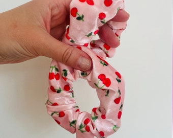 Made to Order Velour Scrunchies/Handmade in London/ Pattern/Stripe/ Printed/Striped/Cherry/Fruit/Cherries/Hair Clip/Hairband