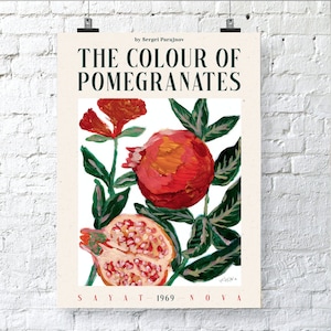 Sayat Nova. Opera d'arte dipinta a mano con un melograno. Formato A3/Idea regalo/Poster/Arte murale/Carta riciclata/Frutta/Il colore del melograno/Senza cornice/Paradjanov
