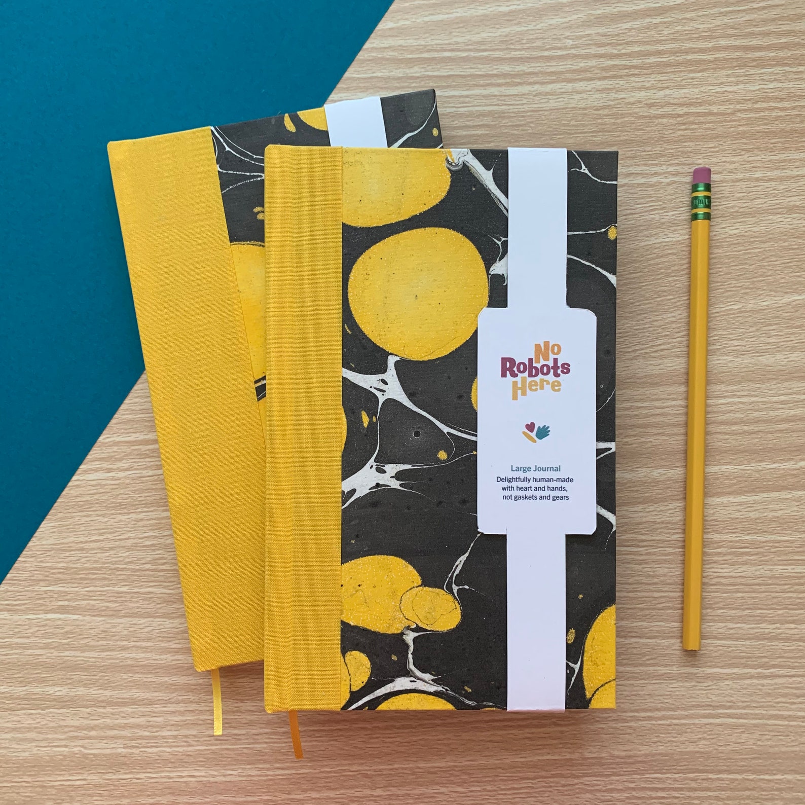 Marbled Yellow Hard Cover Diary, Elegant Lined Journal, Large Hand Bound Notebook, Handmade