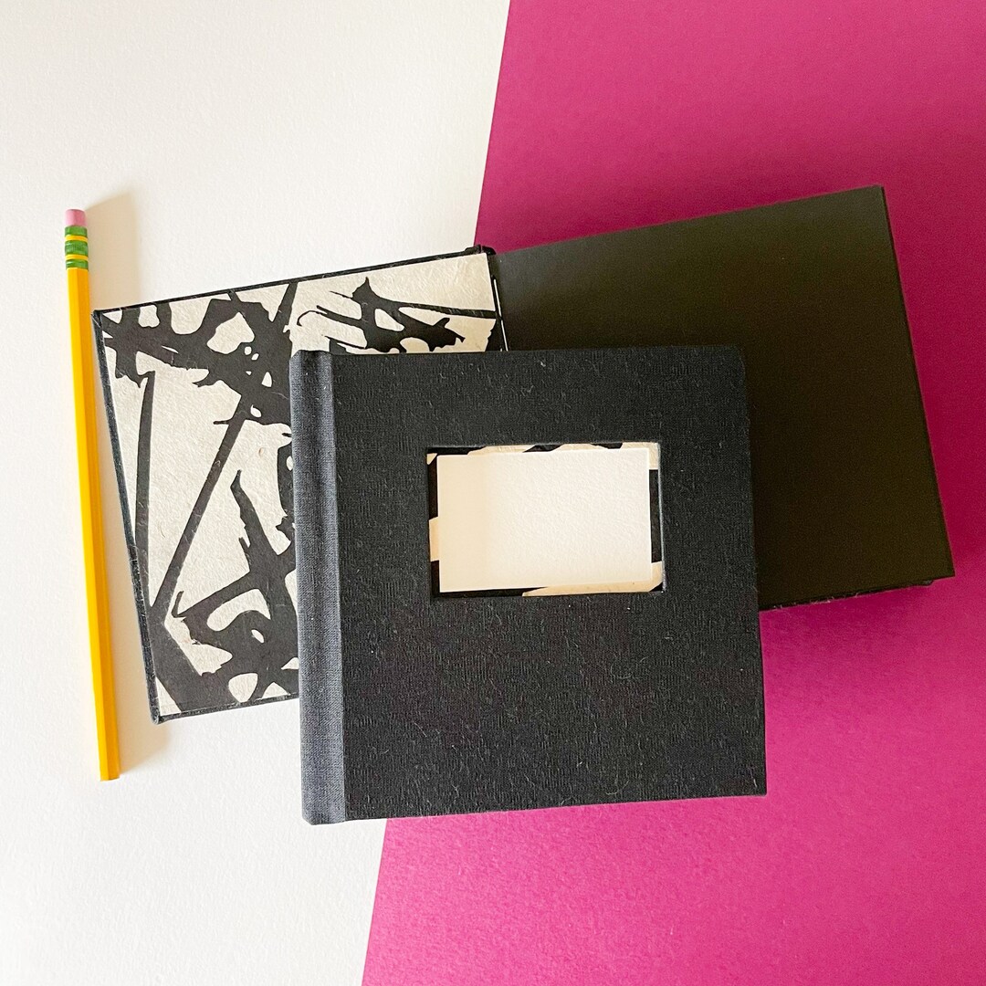 Photo Album With Black Pages, Handstitched Black Guest Book, Small