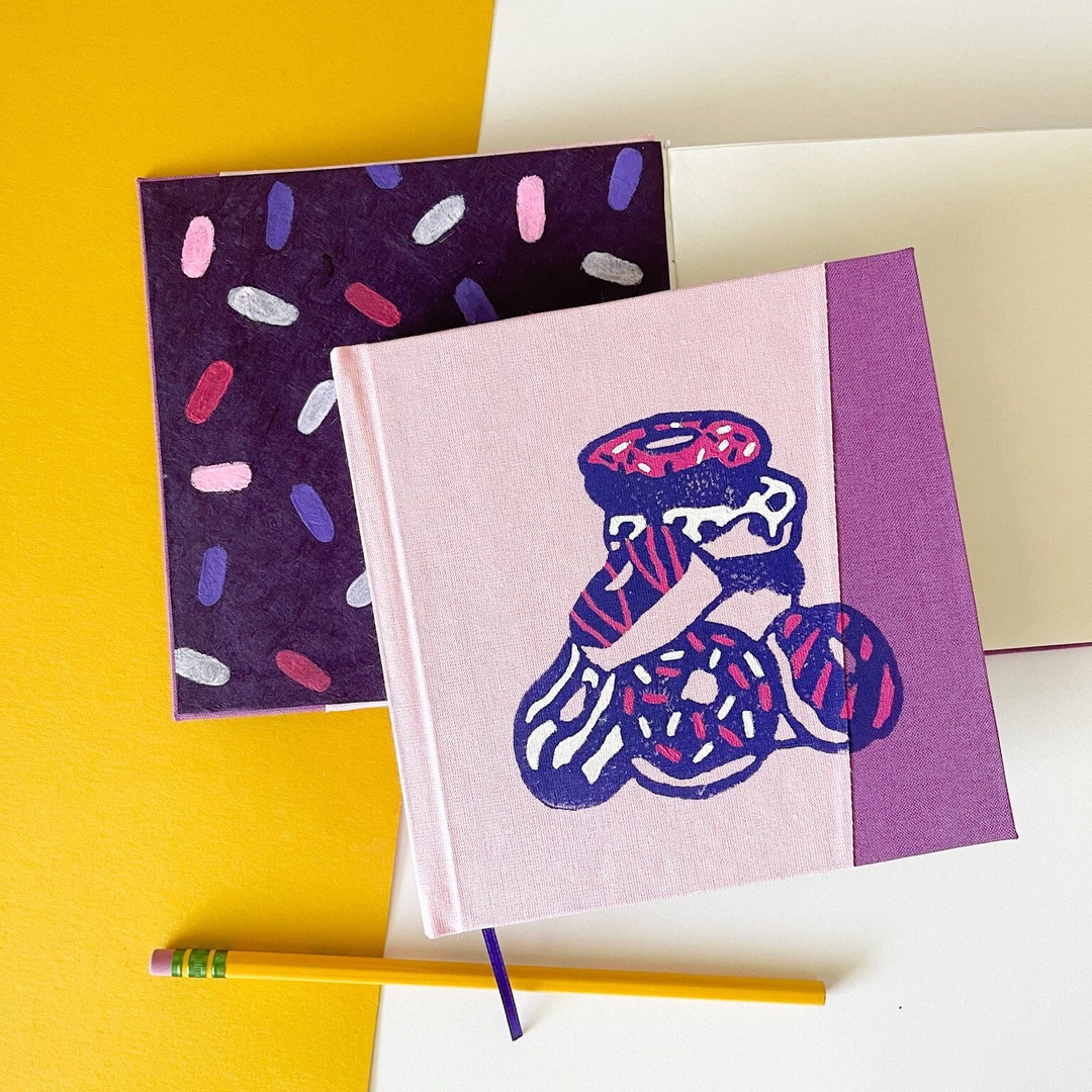 Hand Stitched Donut Sketchbook, Pink & Purple, Illustration Journal - Etsy