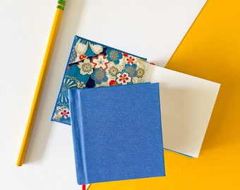 Bright Self-Care Pocket Notebook, Small Handbound Blue Journal, Handmade Pocket Sketchbook, Mini Hard Cover Notebook, Cute Little Notebook