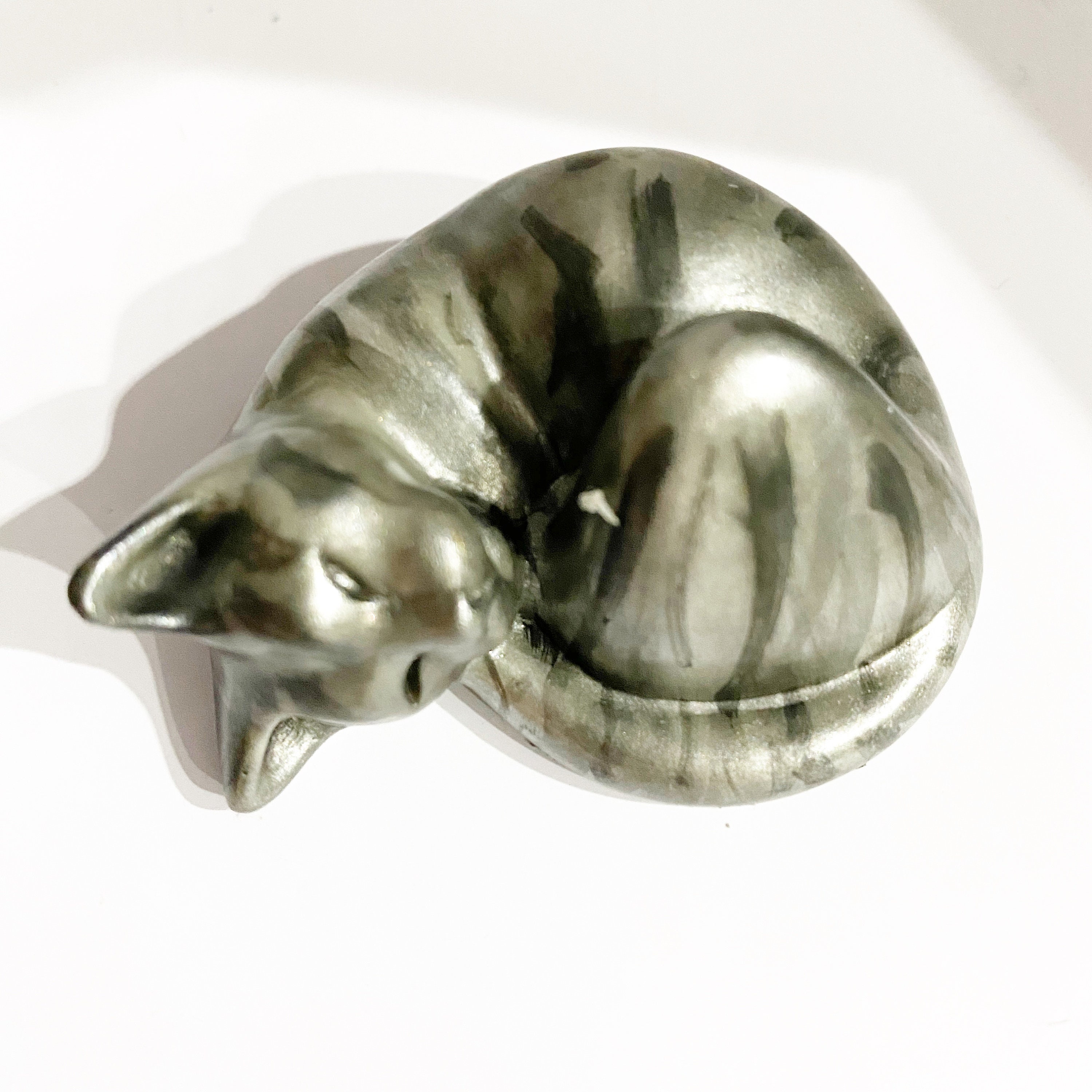 Tabby Cat Ashes Memorial Keepsake Sleeping Cat Figurine Cat Etsy