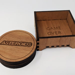 Classic Arcade Wooden Coaster Set of 6  | Holder Included | Video Games | Round/Circle | Gift