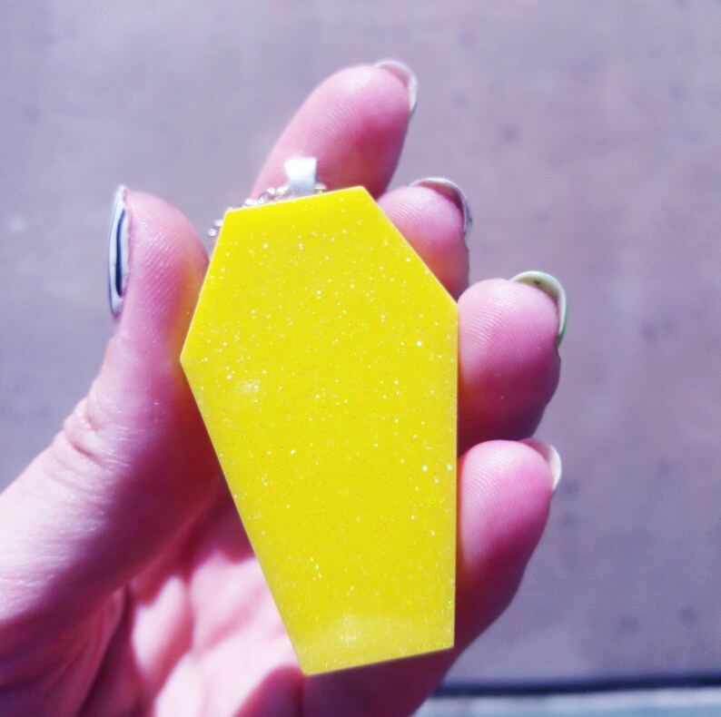 Yellow Glittered Coffin Necklace