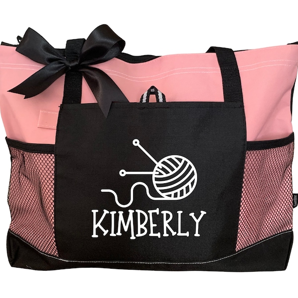 Knitting Tote Bag for Knitting Bag for Yarn Knitting Project Bag Zipper Gift for Knitter Gift for Mom Personalized Tote Craft Bag Supplies