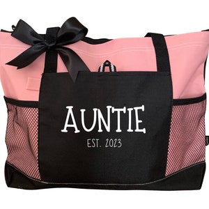 New Aunt Gift, Auntie Tote Bag, New Mom Gift, New Grandma Gift, Zippered Tote, Grandmother, Personalized Tote, Mothers Day Gift, Reusable