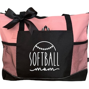 Softball Mom Tote Bag - Softball Mom Bag, Softball Bag, Softball Gift, Zippered Tote Bag, Gift for Mom, Sports Tote, Mothers Day, Mom Tote