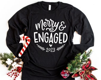Merry & Engaged Shirt Christmas Engagement Shirts Christmas Couples Shirts Engaged Christmas Tee Gift Matching Christmas Shirts Fiance Shirt