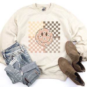 Smiley Face Shirt Checkered Smiley Face Tshirt Smile Face Tee Happy Face Checkered Pattern Smiling Face Shirt Gift for Her Mother&#39;s Day Gift
