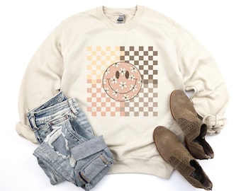 Smiley Face Shirt Checkered Smiley Face Tshirt Smile Face Tee Happy Face Checkered Pattern Smiling Face Shirt Gift for Her Mother's Day Gift