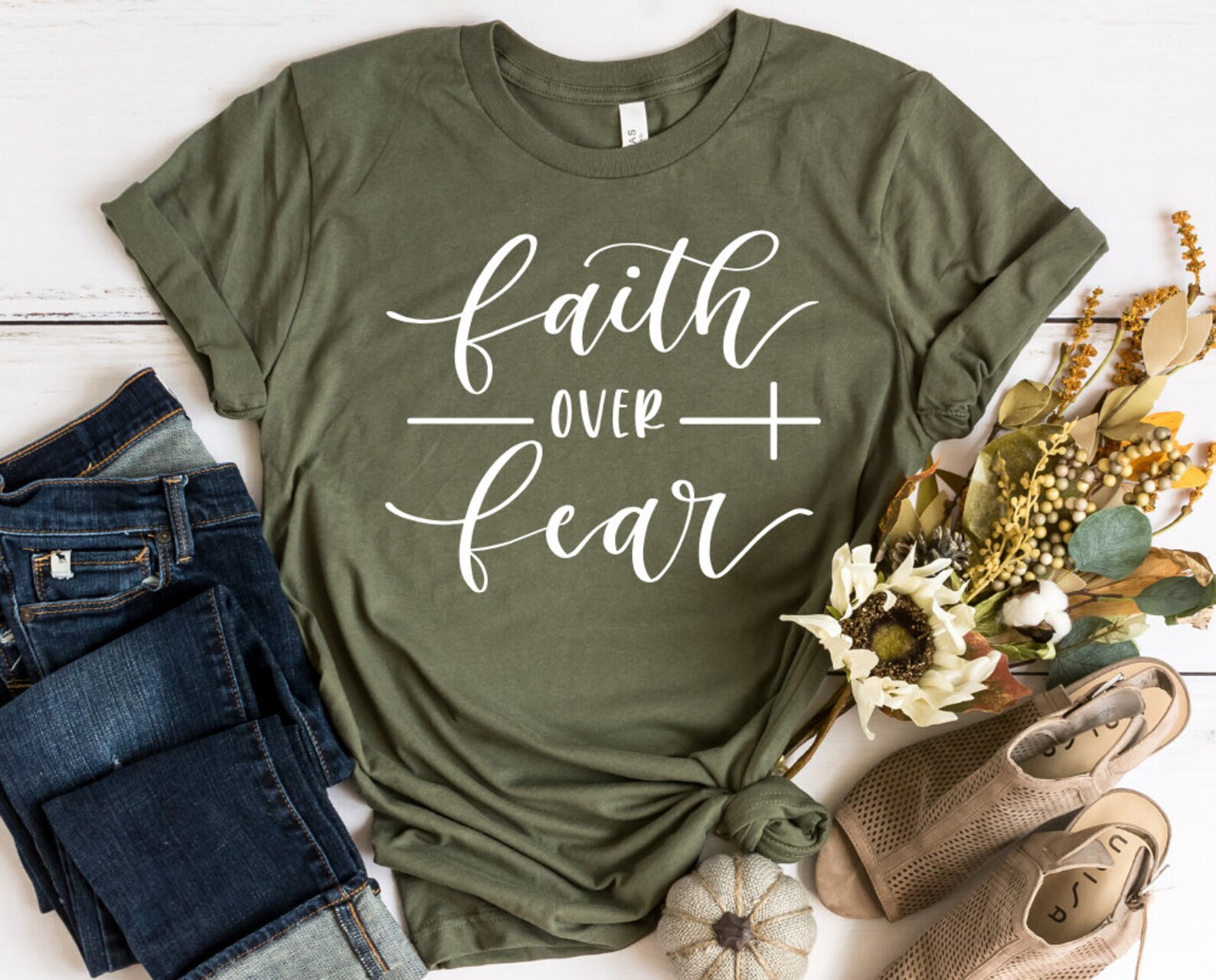 Faith Over Fear Shirt, Christian Shirt for Women, Faith Shirt, Cross ...