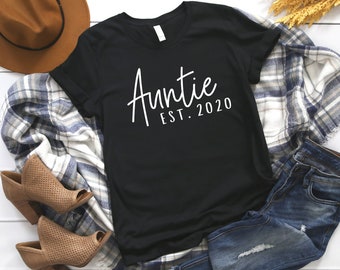 Auntie Shirt, Aunt Gift, Pregnancy Reveal, Announcement, New Auntie Shirt, Auntie Gift, New Aunt Shirt, Promoted to Auntie, Established 2020