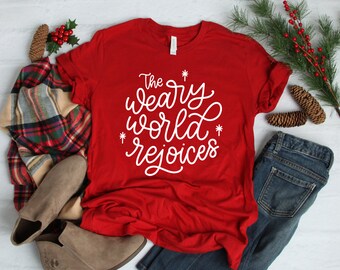The Weary World Rejoices Shirt - Christian Christmas Shirt, Holiday Shirt, Christian Apparel, Christmas Gift, 2020 Christmas Shirt, Hope Tee