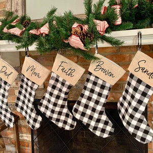 Christmas Stockings Personalized - Buffalo Plaid Stockings, Christmas Decor, Family Stockings, Custom Christmas Decoration, Farmhouse Decor