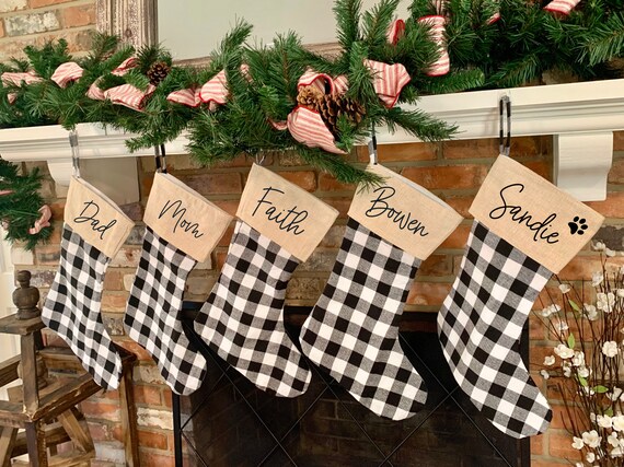 Set of 3 Personalized Knitted Christmas Stocking with Name, Christmas Trees  Snowflake Paw Custom Needlepoint Stockings Set, Embroidery Customized