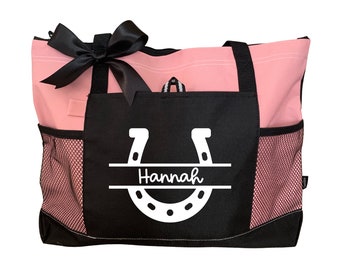 Horse Tote Bag, Custom Horseshoe Tote, Zippered Tote Bag, Gift for Horse Lover, Equestrian Gift, Personalized Tote Bag, Horse Gift, Birthday