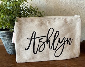 Bridesmaid Gifts Personalized Makeup Bag Canvas Cosmetic Bag Personalized Gift for Mom Graduation Gift Personalized Christmas Gift for Her