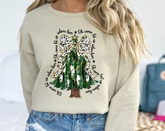 Oh Come Let Us Adore Him Christmas Shirt Christian Christmas Tree Shirt Christmas Vacation Sweatshirt Christmas Pajamas Tee Matching Shirts