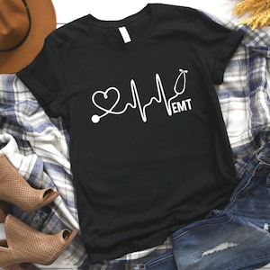 EMT Shirt - Heartbeat Stethoscope Shirt, Emergency Medical Technician Shirt Women, Paramedic Tshirt, First Responder, EMT gift, Graduation