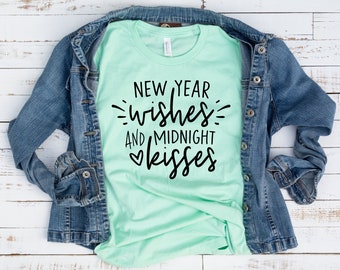 Año Nuevo Deseos Besos de medianoche camisa, camisa de año nuevo, camisa de año nuevo, feliz año nuevo, 2021 camisa de Año Nuevo, camisa de Nochevieja, 2021 camisa