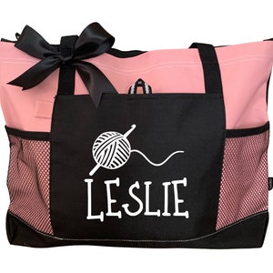 Crochet Tote Bag for Crochet Bag Tote Personalized Crochet Bag Custom Tote Bag with Zipper Crochet Supply Bag Crochet Project Bag Craft Bag