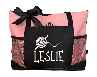 Crochet Tote Bag for Crochet Bag Tote Personalized Crochet Bag Custom Tote Bag with Zipper Crochet Supply Bag Crochet Project Bag Craft Bag