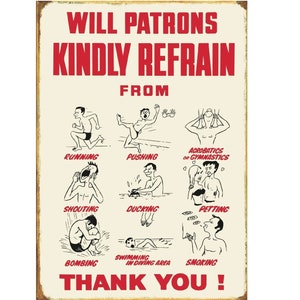 Retro Swimming Pool Rules Poster Print from the 80's
