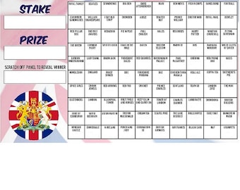 BEST OF BRITISH Guess The Word Scratchcard Fundraising Game Fete Fair Fayre Scratch and Match Card