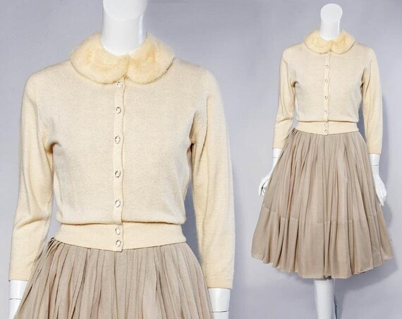 1950s Lord and Taylor Ivory Cashmere Ivory Mink Co