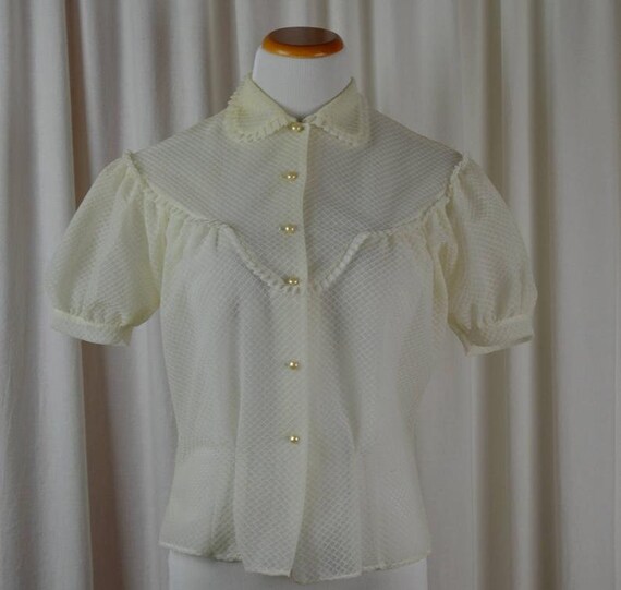 Vintage 1940s Blouse, Off White Blouse, Fancy Blou