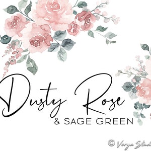 Roses cendrées Clipart aquarelle florale Clip Art vieux vieux rose fleurs vert sauge verdure feuilles bouquets faire-part de mariage graphique Boho PNG