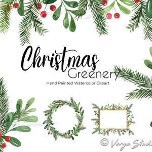 Christmas Clipart Watercolor Christmas Clip Art Xmas Wreath Christmas Card Printable Frame Holidays Clipart Winter Clip Art Sublimation PNG