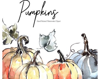 Pumpkins Watercolor Fall Clipart Autumn Clip Art Red Orange Yellow Blue Pumpkin Clipart Fall Leaves Thanksgiving Harvest Arrangements PNG