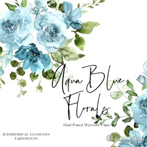 Aqua blau Aquarell Blumen Clipart hellblau Pastell Blumen Rosen Pfingstrosen Frühling Clipart Hochzeit Einladungen Aquarell kommerzielle Nutzung PNG