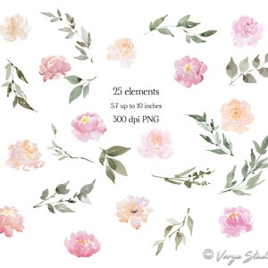 Watercolor Flowers Clipart Peach Blush Peonies Clip Art Wedding Clipart ...