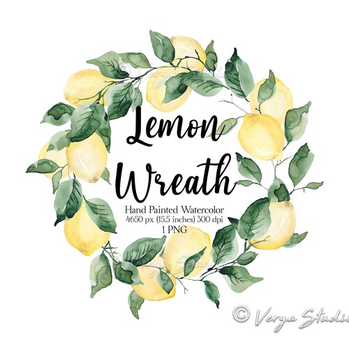 Lemon Clip Art Watercolor Lemons Clipart Lemon Wreath Yellow - Etsy