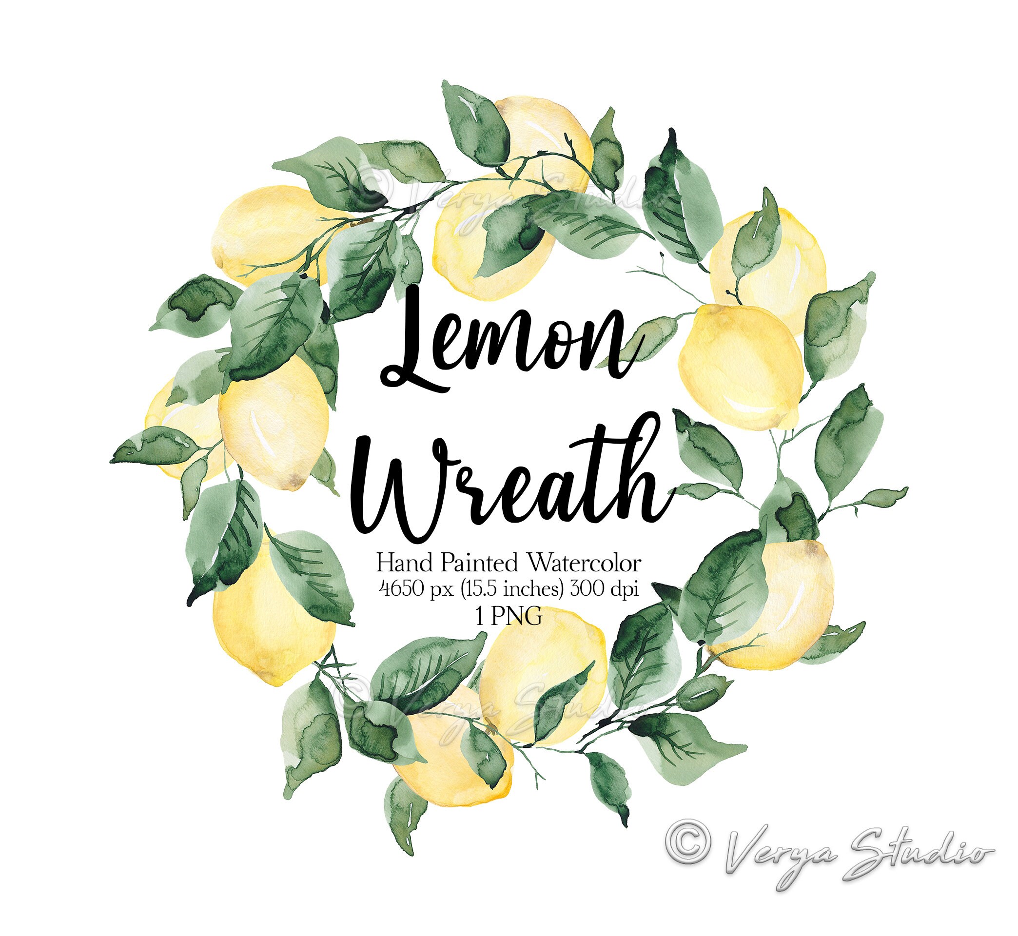 Lemon Wreath Watercolor Lemons Clipart Lemons Wreath Yellow | Etsy