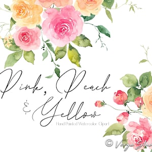 Aquarelle fleurs jaune rose pêche Clipart Floral Clip Art printemps Clipart lumineux été orange bouquets mariage mariée graphiques fleur PNG