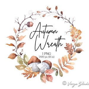 Ghirlanda autunnale Acquerello Ghirlanda autunnale Clipart Clip art autunnale Clipart autunnale Ghirlanda verde Funghi Foglie autunnali Raccolto Bosco Rustico PNG