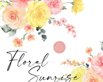 Pêssego Rosa Amarelo Floral Clipart Aquarela Flores Da Primavera Brilhante Blush Laranja Elegante Verão Pastel Guirlanda Buquê Casamento Gráficos PNG